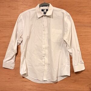 Lands End Outfitters Mens White Wrinkle Free Broadcloth Dress Shirt 16.5x33